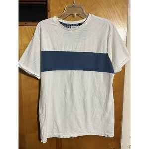 Free Planet Love Our Planet T-Shirt Men's L Crew Neck Cotton Blend w/ Navy Strip